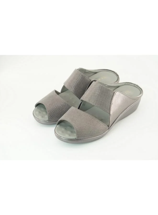 زينة 221-3168 Zayna Ladies Low Wedge Heel Slides 2418-22 Pewter